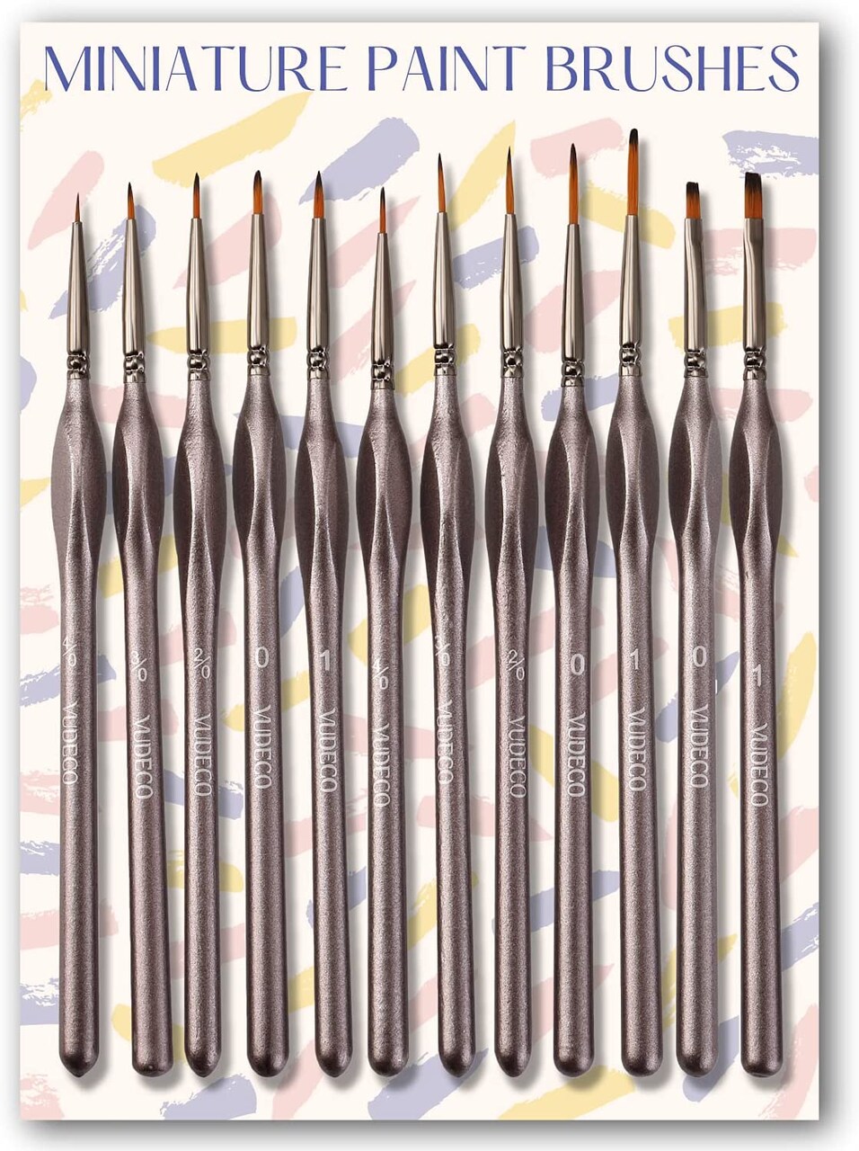 VUDECO Black Detail Paint Brush Set - 12 Piece Miniature Paint Brushes Kit - Professional Mini Fine Paint Brushes Set